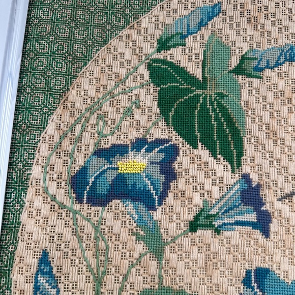 Vintage Hummingbird and Morning Glory Embroidery Needlepoint Wall Art - Picture 5 of 8